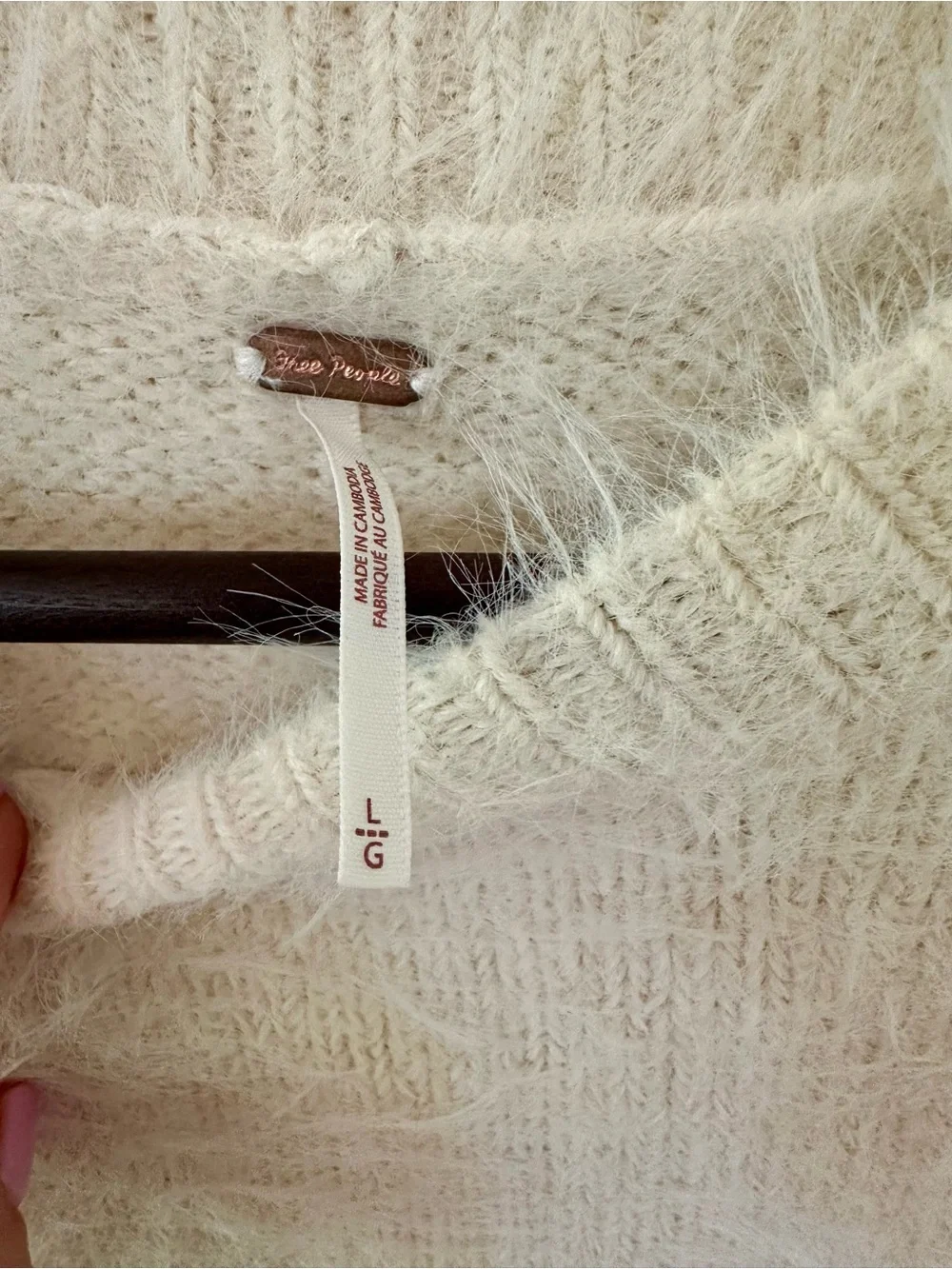 Free People Cream Fuzzy Short-Sleeve Crew Sweater